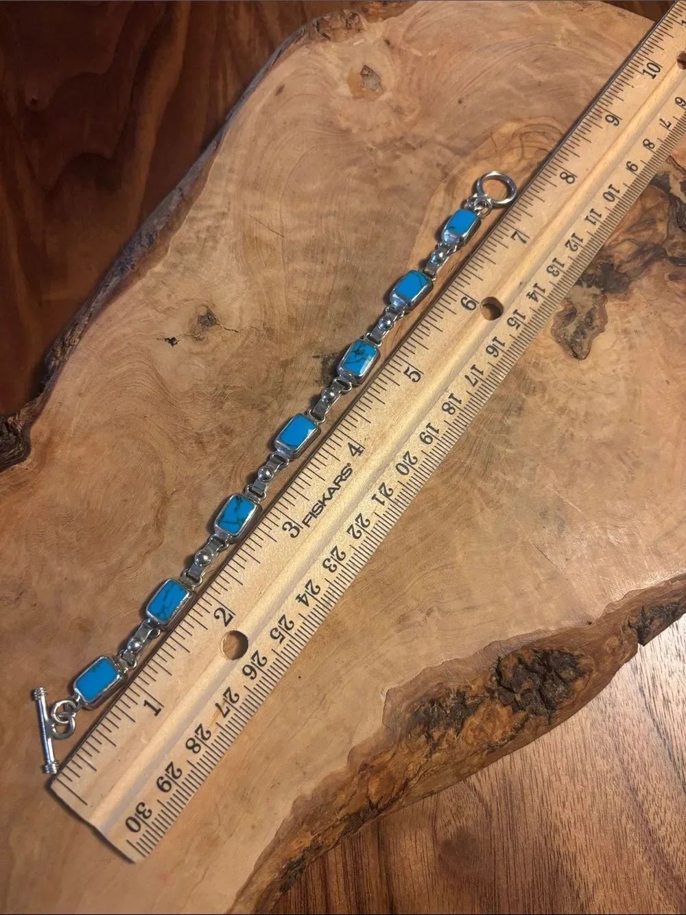 Sterling Silver and Block Turquoise Link Bracelet - Picture 2 of 4